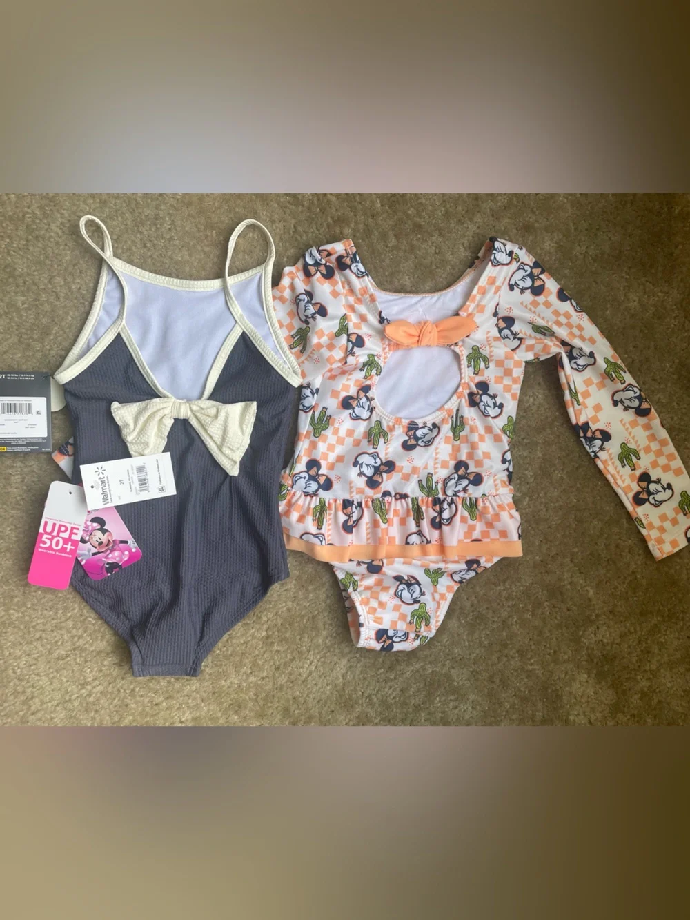 TWO NWT Gerber Modern Moments Disney Minnie Mouse Toddler Swimsuit Set 2T